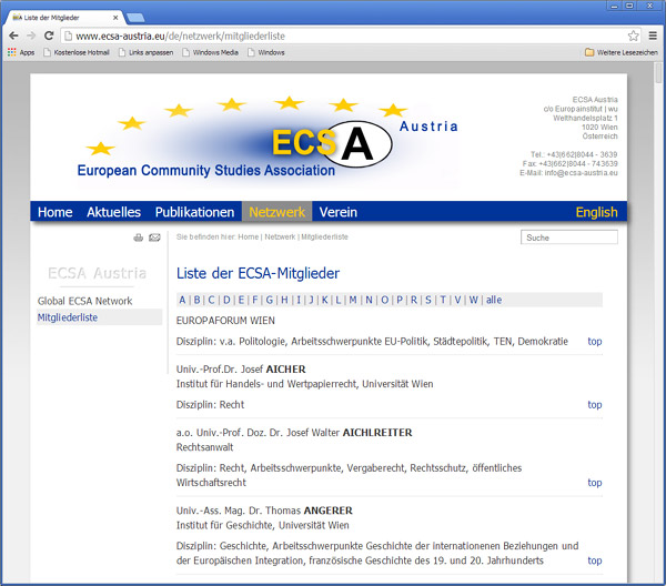 Screenshot - www.ecsa-austria.eu